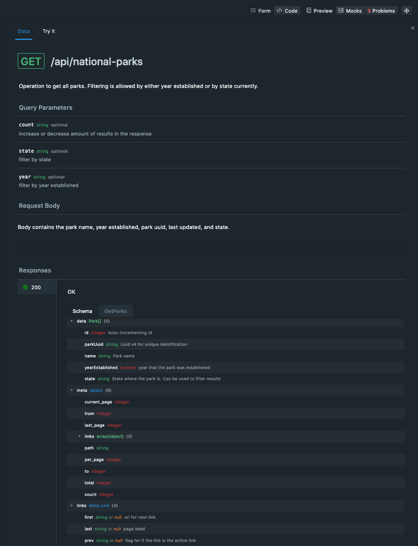 image of an openapi contract for the national parks api being demoed in this blog post
